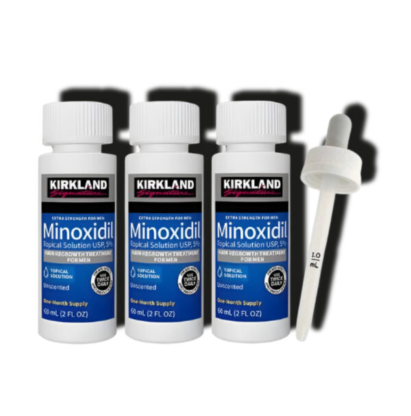 3 FRASCOS MINOXIDIL KIRKLAND 5% + GOTERO